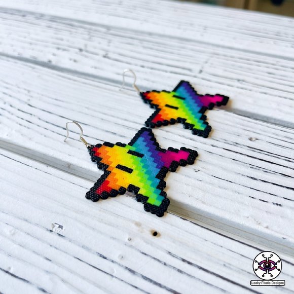 Rainbow Mario Star Earrings - Picture 2 of 3